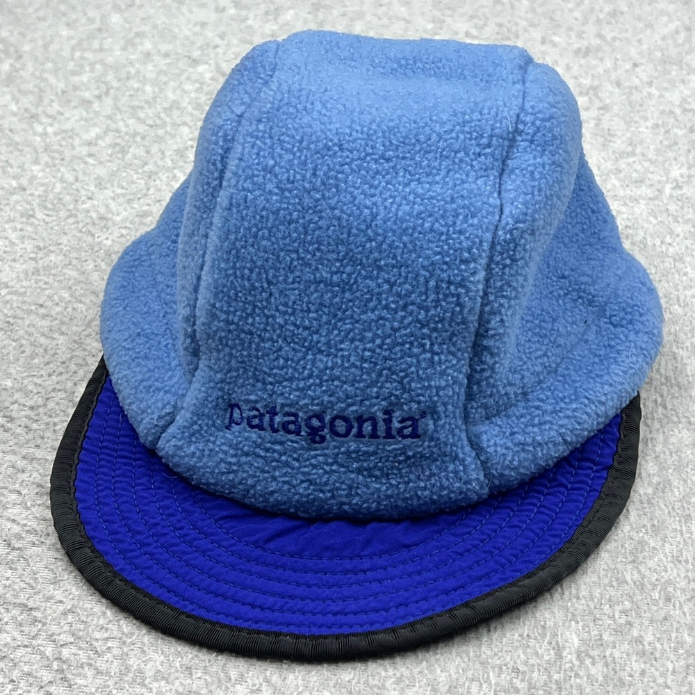 VTG Patagonia Synchilla Duckbill Hat Medium Blue Fleece Strapback Cap USA 28828